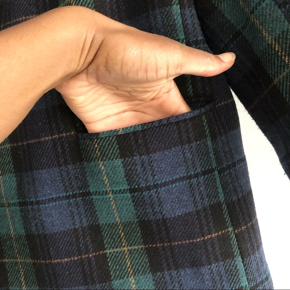 Vintage Plaid Blue & Green Blazer pockets Boxy Oversized Boyfriend - Picture 6 of 11